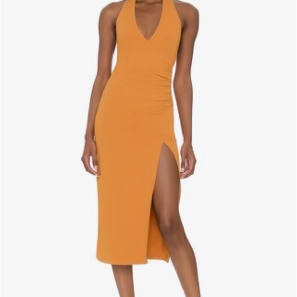 Lovers + Friends Women‎ Medium Honey Ginger Halter Midi Bodycon Dress USA